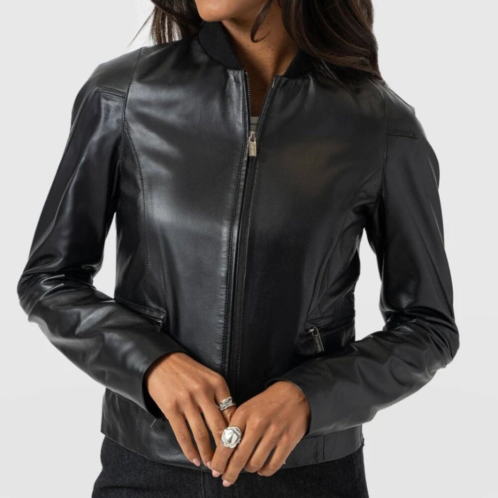 Saint + Sofia Blane Leather Jacket, Black, Size 10